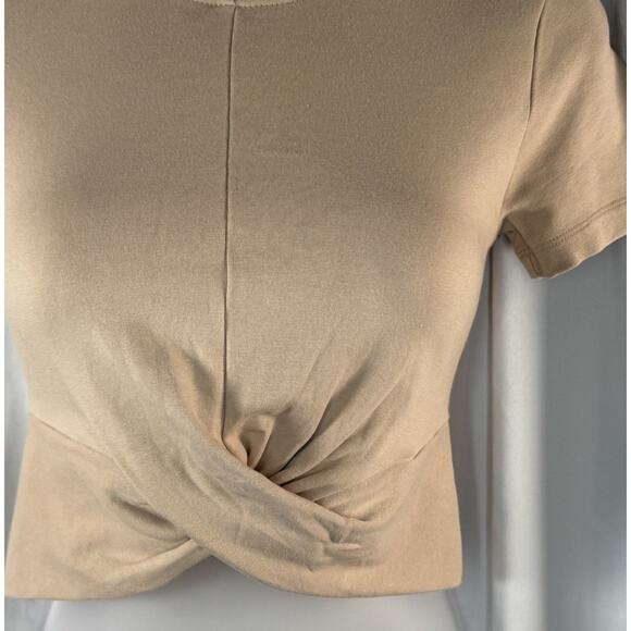 Zara Short Sleeves Cropped Cotton Blend Top, Tan, Sz: S, 83-33 - Picture 3 of 11